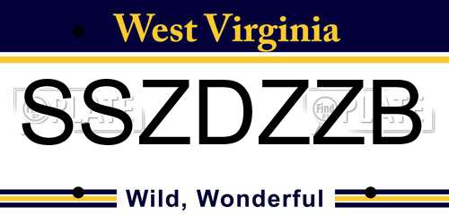 SSZDZZB West Virginia License Plate
