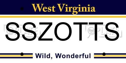 SSZOTTS West Virginia License Plate