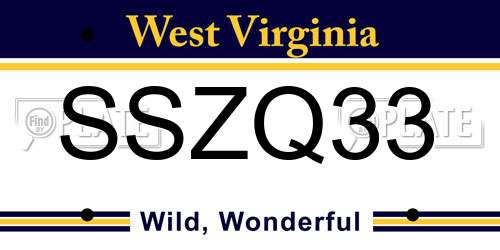 SSZQ33 West Virginia License Plate