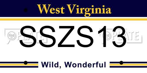 SSZS13 West Virginia License Plate