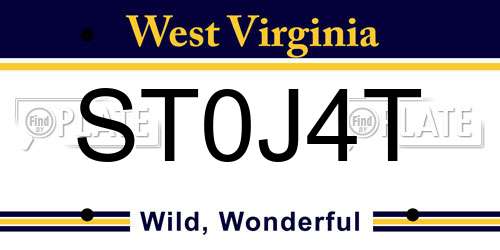 ST0J4T West Virginia License Plate