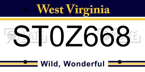 ST0Z668 West Virginia License Plate
