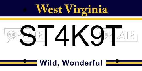 ST4K9T West Virginia License Plate