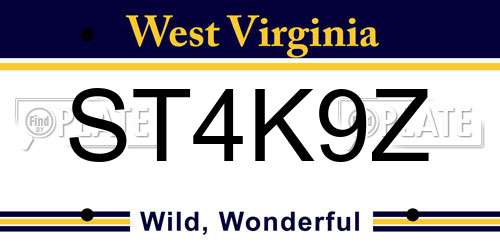 ST4K9Z West Virginia License Plate