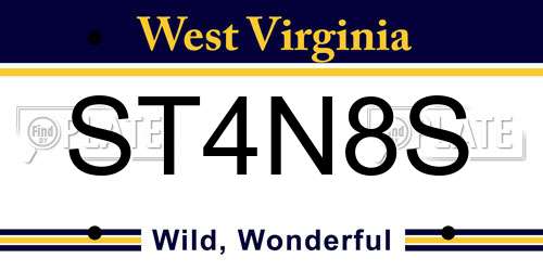 ST4N8S West Virginia License Plate