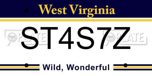 ST4S7Z West Virginia License Plate