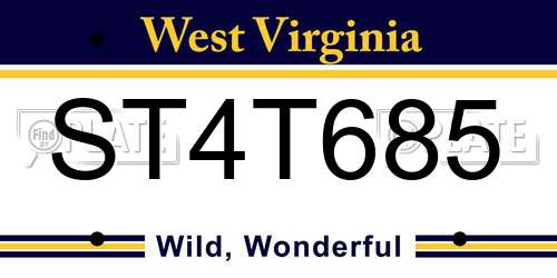 ST4T685 West Virginia License Plate
