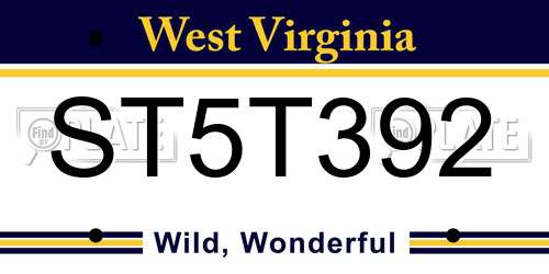ST5T392 West Virginia License Plate