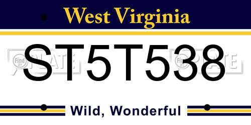 ST5T538 West Virginia License Plate