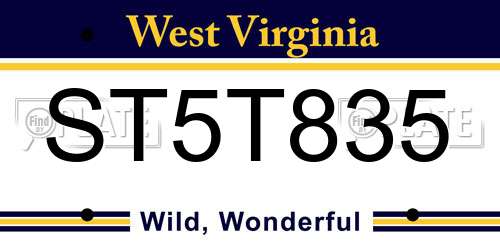 ST5T835 West Virginia License Plate