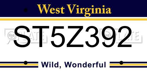 ST5Z392 West Virginia License Plate