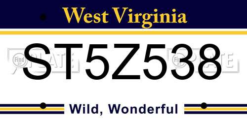 ST5Z538 West Virginia License Plate