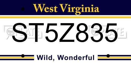 ST5Z835 West Virginia License Plate