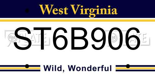 ST6B906 West Virginia License Plate