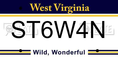 ST6W4N West Virginia License Plate