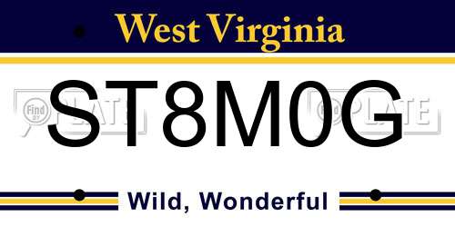 ST8M0G West Virginia License Plate