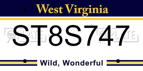ST8S747 West Virginia License Plate