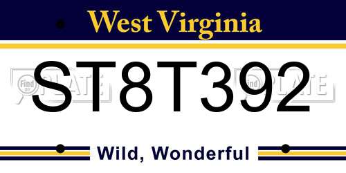ST8T392 West Virginia License Plate