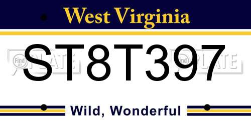 ST8T397 West Virginia License Plate
