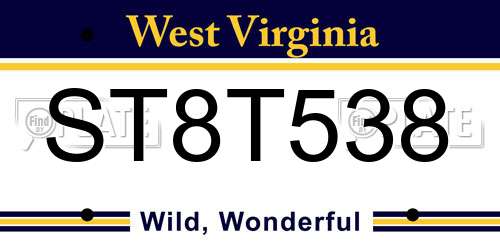 ST8T538 West Virginia License Plate