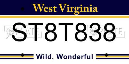 ST8T838 West Virginia License Plate