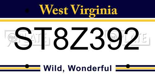 ST8Z392 West Virginia License Plate