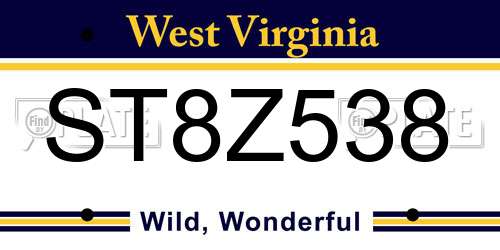 ST8Z538 West Virginia License Plate