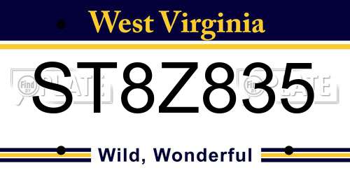 ST8Z835 West Virginia License Plate