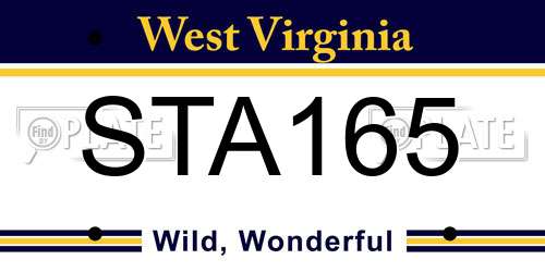 STA165 West Virginia License Plate