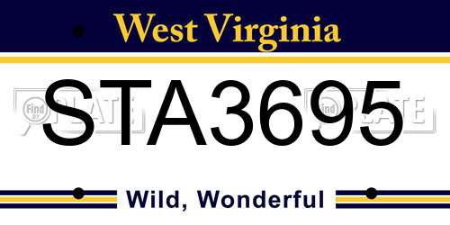 STA3695 West Virginia License Plate