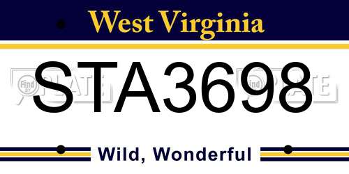 STA3698 West Virginia License Plate