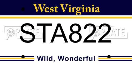 STA822 West Virginia License Plate
