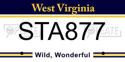 STA877 West Virginia License Plate