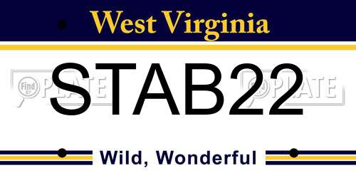 STAB22 West Virginia License Plate