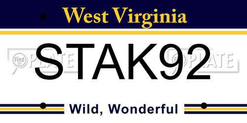 STAK92 West Virginia License Plate