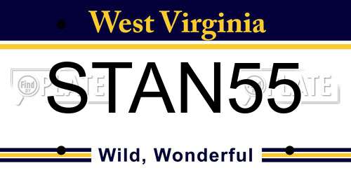 STAN55 West Virginia License Plate