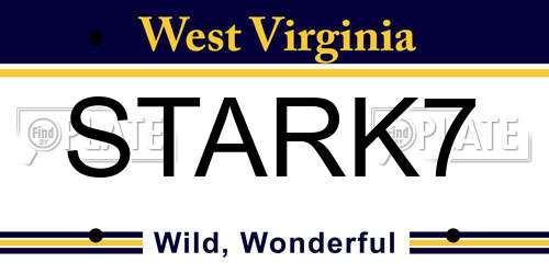 STARK7 West Virginia License Plate