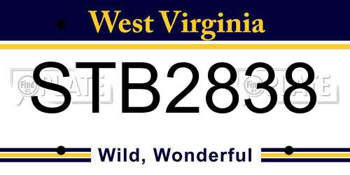 STB2838 West Virginia License Plate