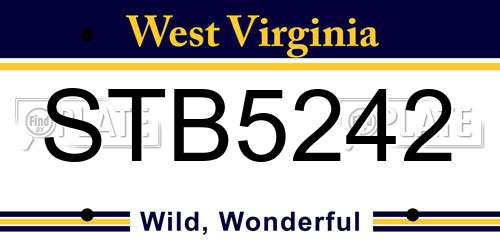 STB5242 West Virginia License Plate