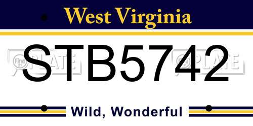 STB5742 West Virginia License Plate