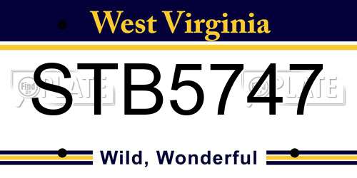 STB5747 West Virginia License Plate