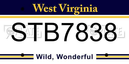 STB7838 West Virginia License Plate