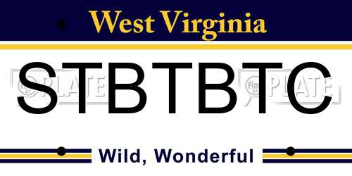 STBTBTC West Virginia License Plate