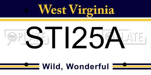 STI25A West Virginia License Plate