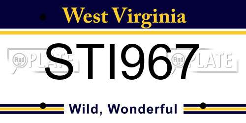 STI967 West Virginia License Plate