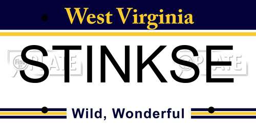 STINKSE West Virginia License Plate