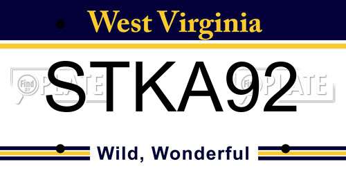 STKA92 West Virginia License Plate