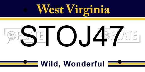 STOJ47 West Virginia License Plate
