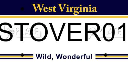 STOVER01 West Virginia License Plate