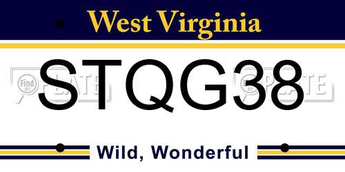 STQG38 West Virginia License Plate